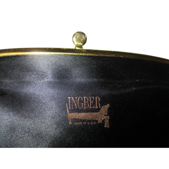 *Vintage INGBER Black Ribbed Peau de Soie Foldover Clutch Kiss Closure Purse - Picture 2 of 8
